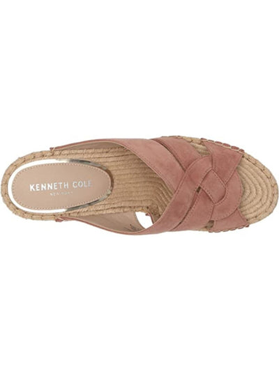 KENNETH COLE NEW YORK Womens Pink Espadrille 1-1/2" Platform Cushioned Olivia Open Toe Wedge Slip On Leather Dress Heeled Mules Shoes 9.5