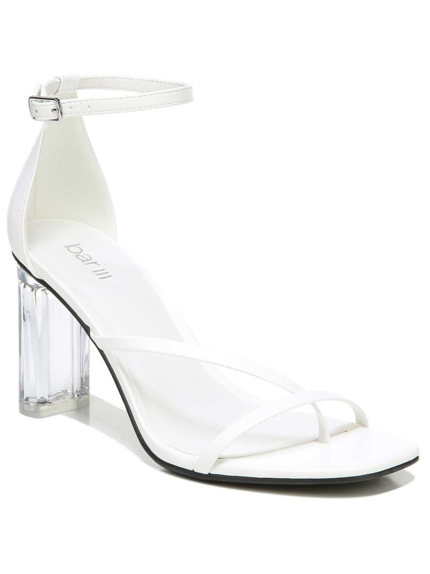 BAR III Womens White Transparent Heel Cushioned Asymmetrical Adjustable Strap Ankle Strap Blakke Round Toe Block Heel Buckle Dress Heeled Thong Sandals 8.5 M