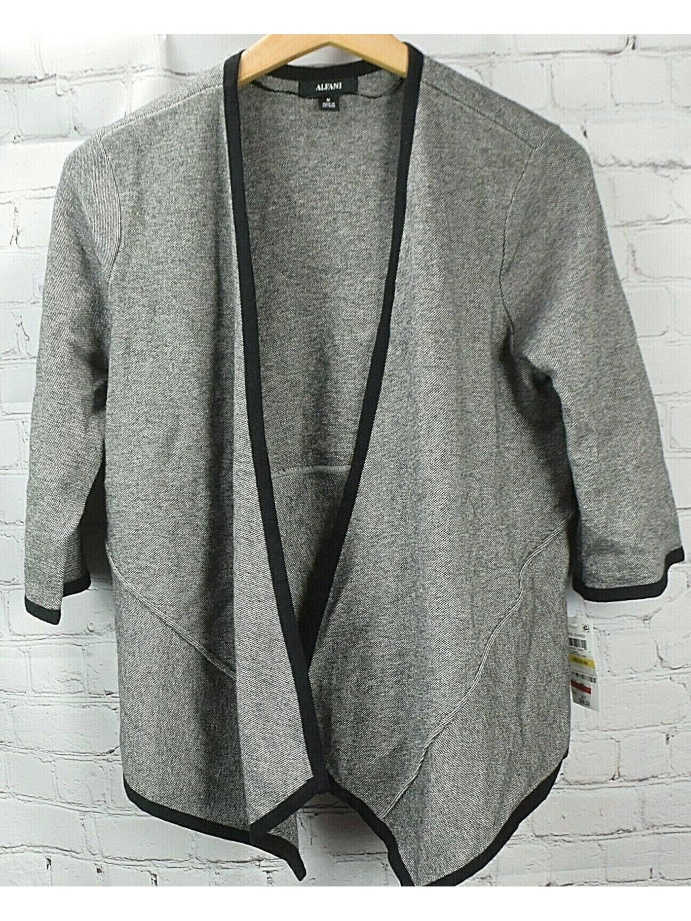 ALFANI Womens Gray Pocketed Eyelash-trim Long Sleeve Open Cardigan Sweater XL