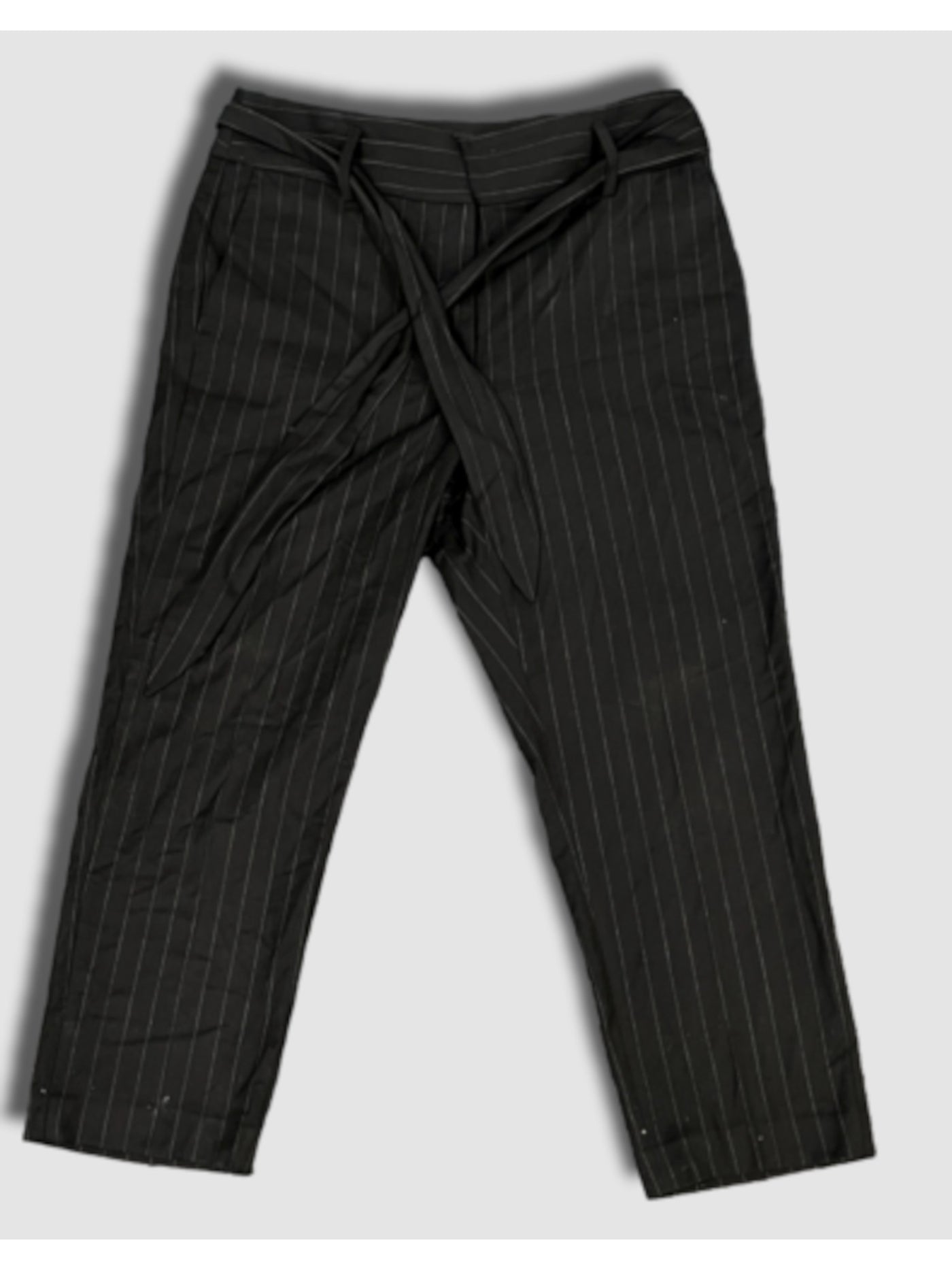 DKNY Womens Black Zippered Pocketed Tie Belt Pinstripe Wear To Work High Waist Pants 4