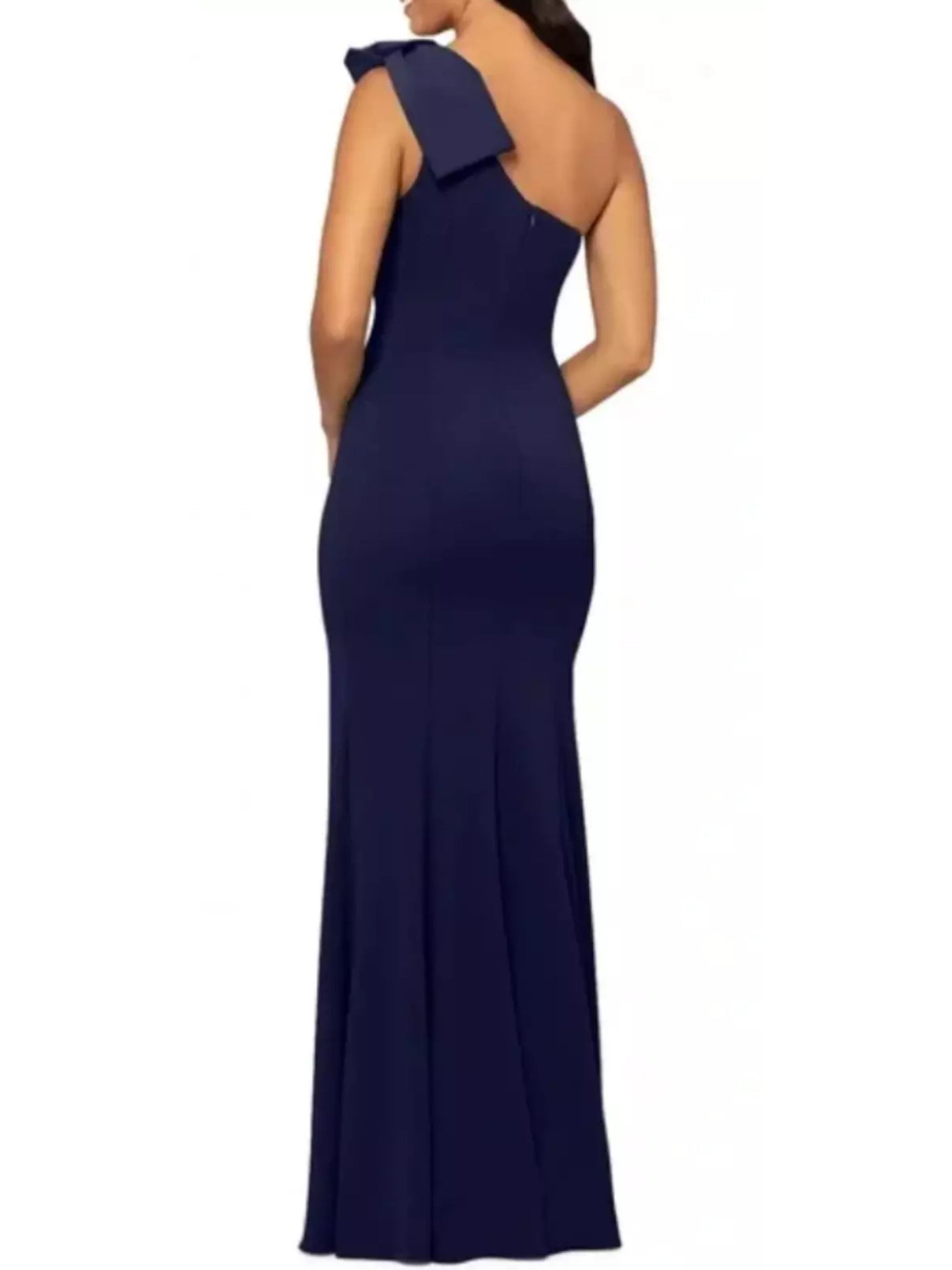 AQUA FORMAL Womens Navy Zippered Lined Bow Accent Sleeveless Asymmetrical Neckline Full-Length Formal Mermaid Dress 2