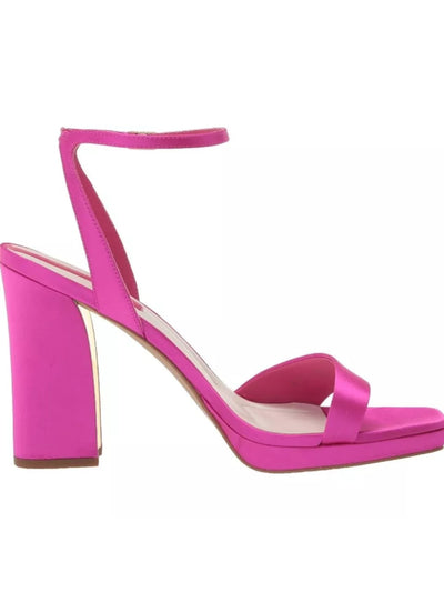 FRANCO SARTO Womens Pink Padded Adjustable Ankle Strap Daffy Square Toe Block Heel Buckle Dress Heeled Sandal 8.5 M
