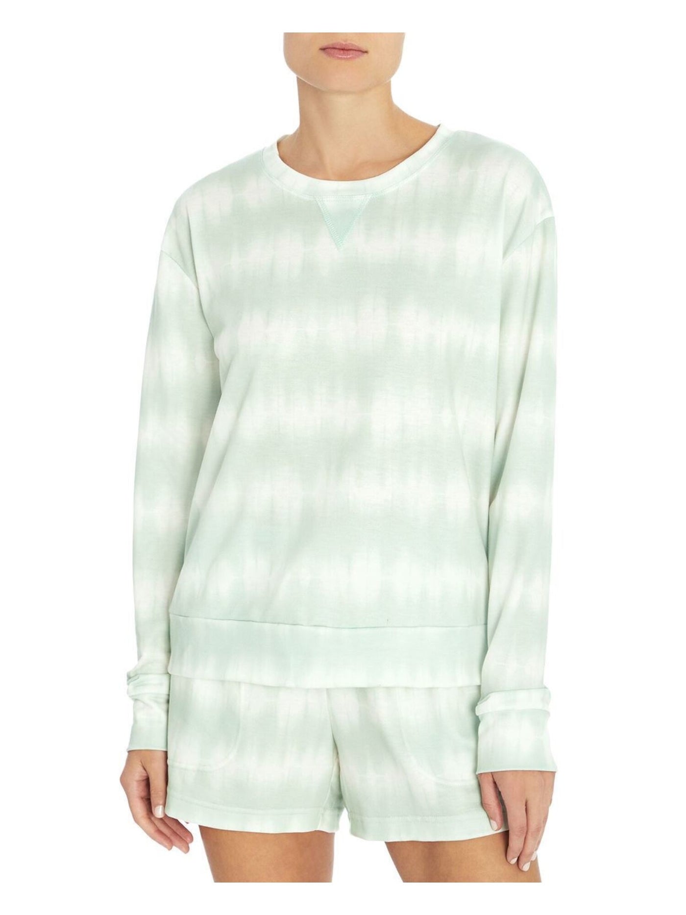 THREE DOTS Womens Green Ribbed Pullover Acid Wash Long Sleeve Crew Neck Sweatshirt XS