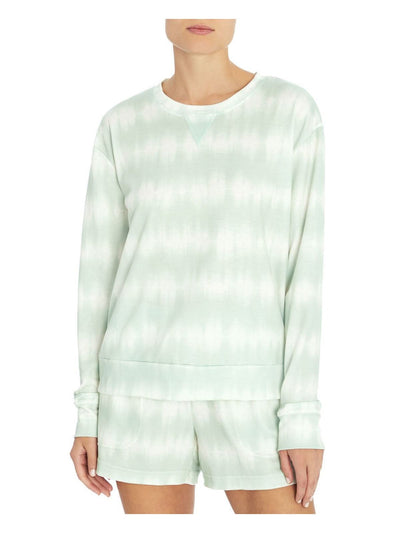 THREE DOTS Womens Green Ribbed Pullover Acid Wash Long Sleeve Crew Neck Sweatshirt XS