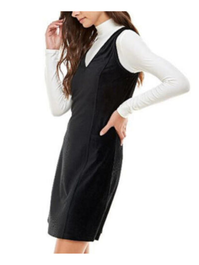 PLANET GOLD Womens Black Long Sleeve V Neck Above The Knee Shift Dress M