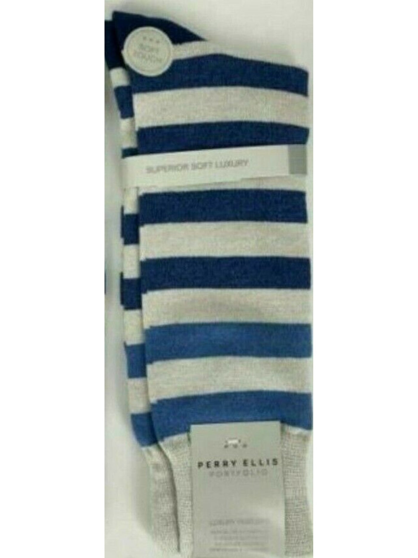 PERRY ELLIS Mens Beige Striped Nylon Casual Crew Socks 7-12