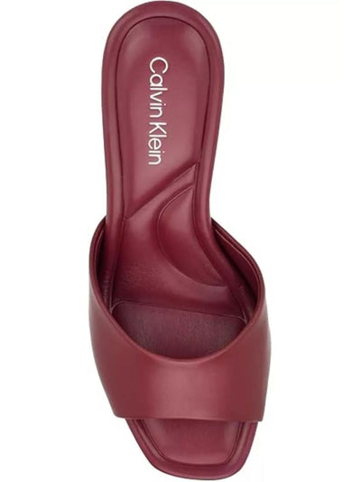 CALVIN KLEIN Womens Maroon Cushioned Toven Square Toe Block Heel Slip On Leather Dress Heeled Sandal 6.5 M