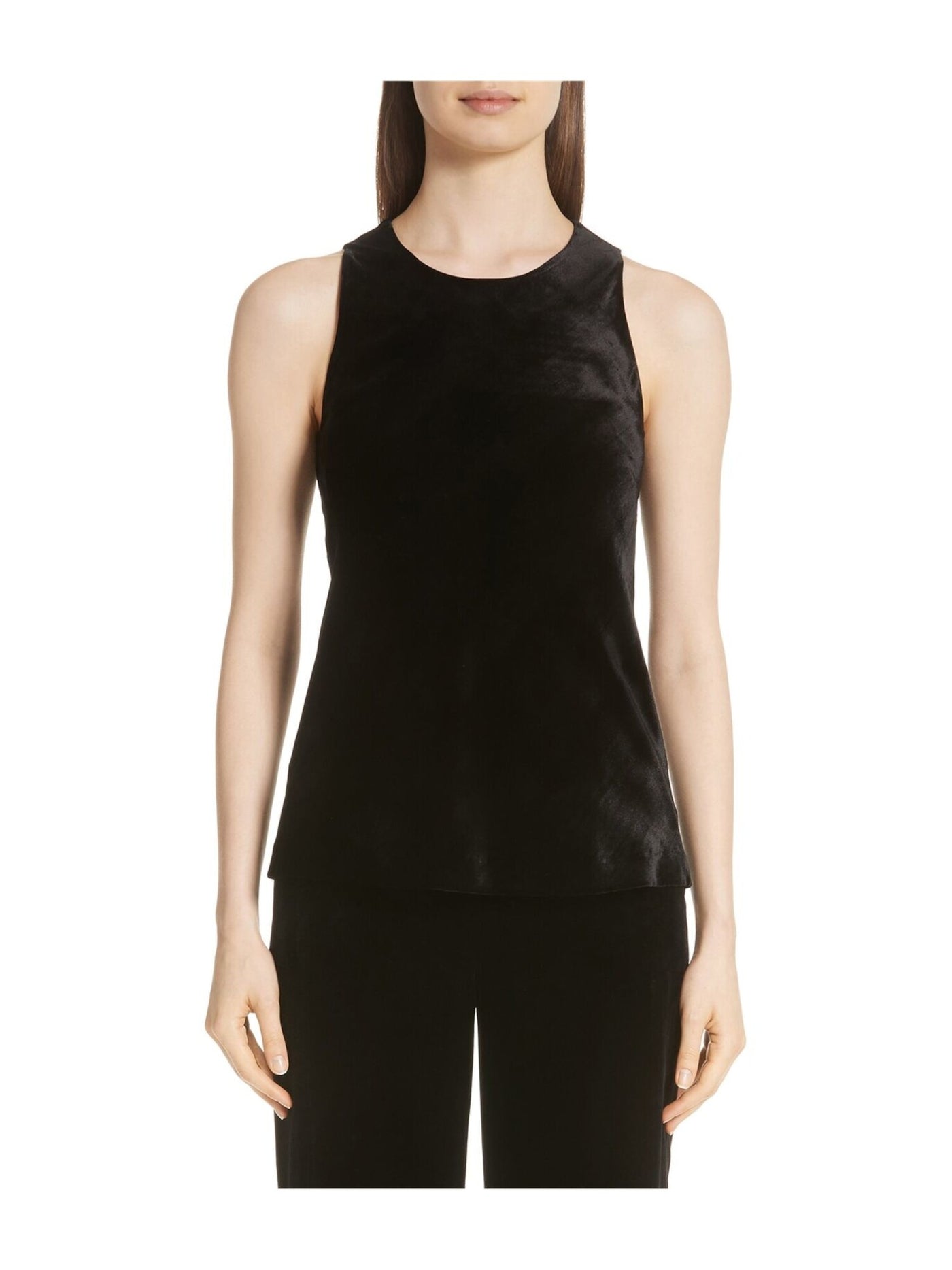 ST JOHN Womens Black Velvet Sleeveless Jewel Neck Evening Top Size: M