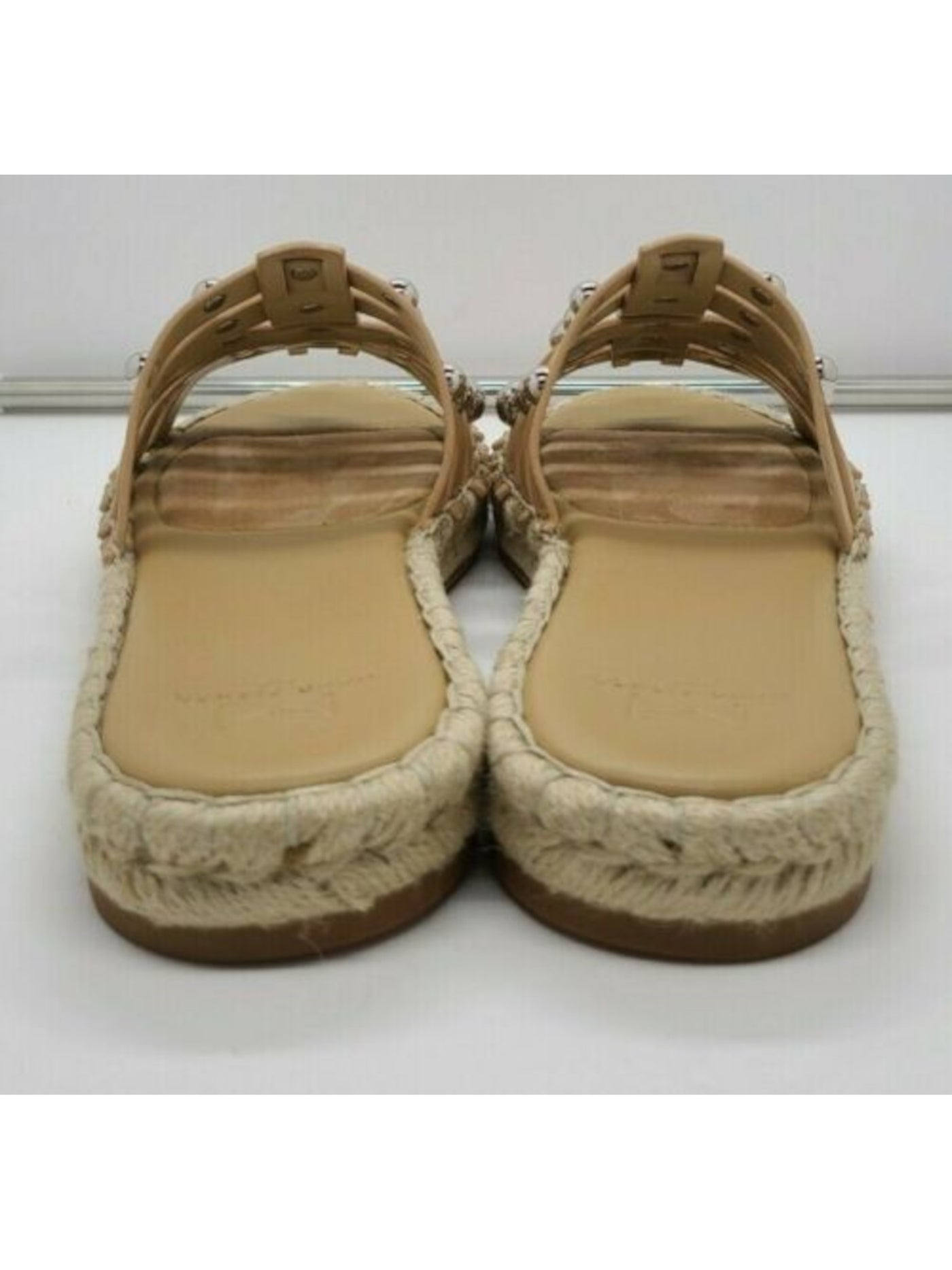 MARC FISHER Womens Beige Studded Strappy Tamie Round Toe Platform Slip On Leather Espadrille Shoes 9 M