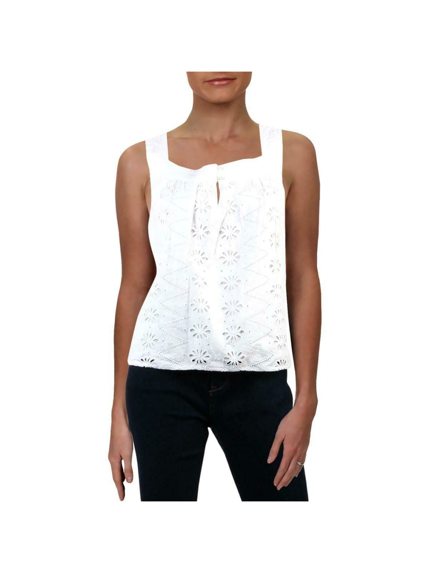 RACHEL ROY Womens White Eyelet Sleeveless Square Neck Tank Top XL