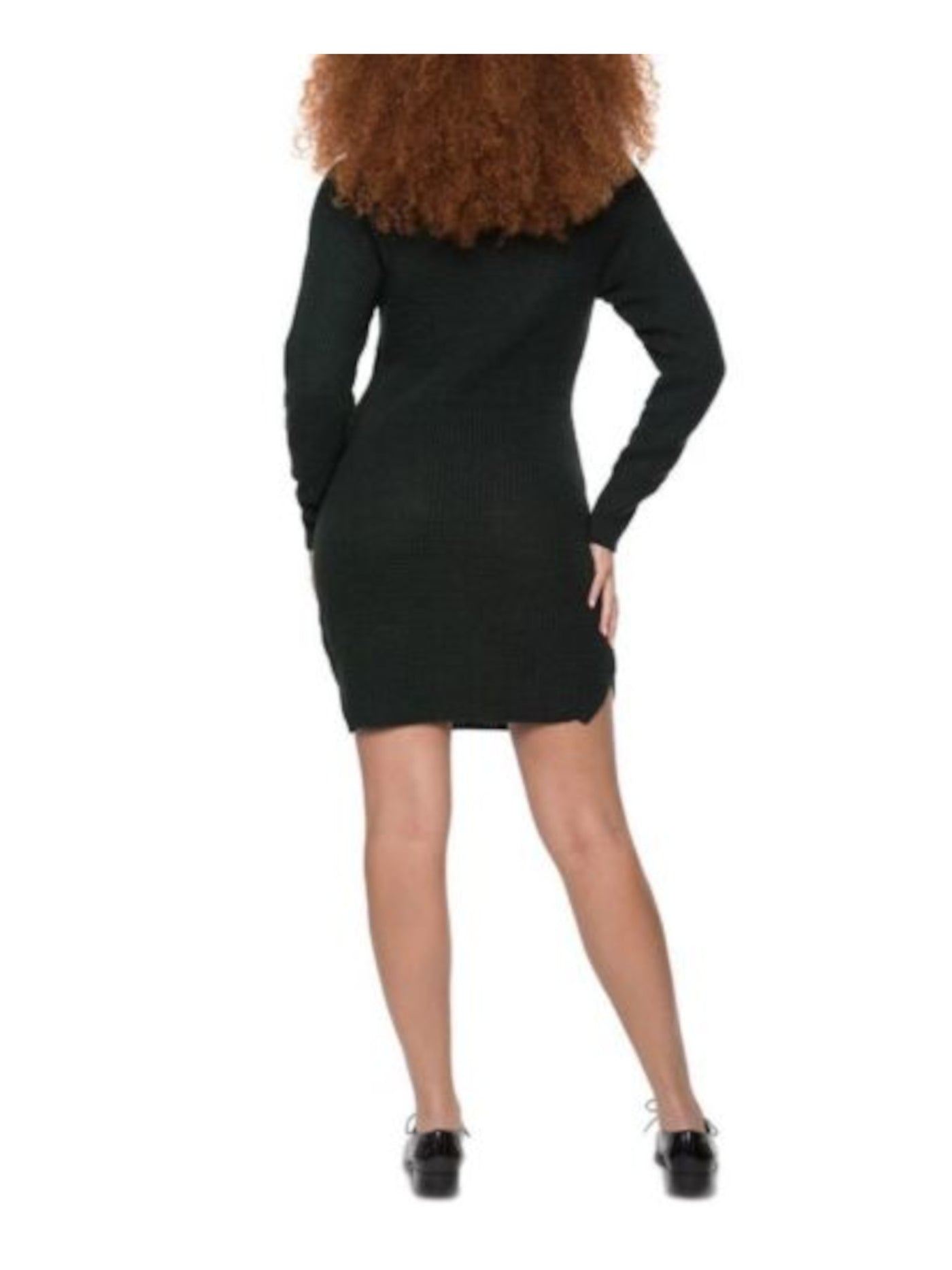 BLACK TAPE Womens Green Textured Heavier Knit Ribbed Trim Raglan Sleeve Turtle Neck Short Sweater Dress S
