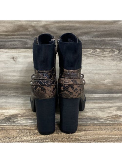 CHARLES BY CHARLES DAVID Womens Gray Snake Lace 1" Platform Stretch Lug Sole Wyatt Round Toe Block Heel Zip-Up Booties 6.5 M