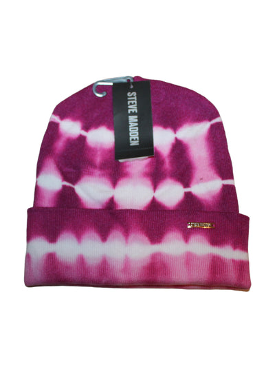 STEVE MADDEN Womens Magenta Tie-Dyed Knit Fitted Foldover Brim  Logo Hardware Beanie Hat Cap