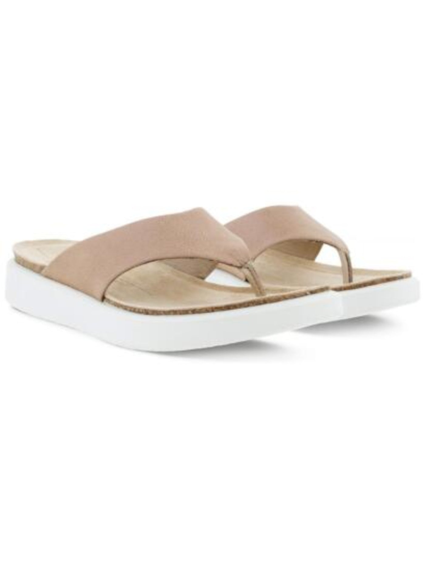 ECCO Womens Beige Arch Support Cushioned Round Toe Wedge Slip On Leather Thong Sandals Shoes 11-11.5