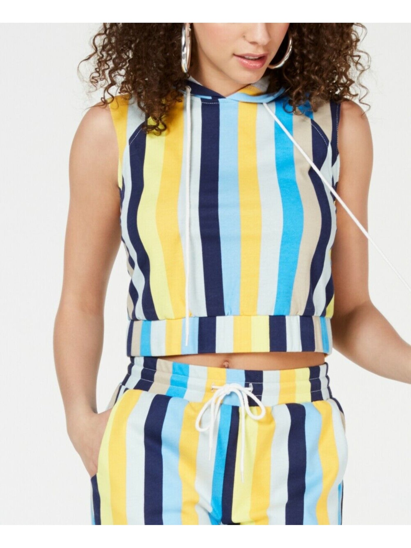 MATERIAL GIRL Womens Yellow Striped Sleeveless Hoodie Top Size: XL