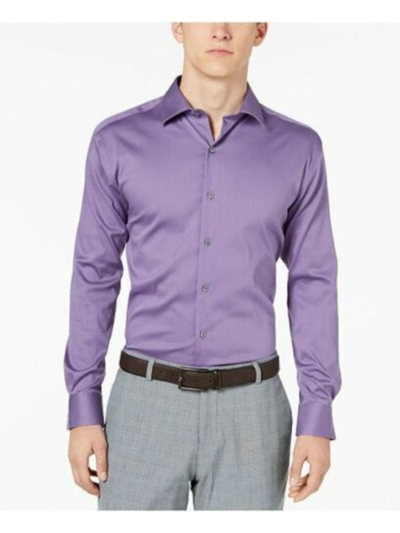 ALFANI Mens Purple Collared Cotton Dress Shirt M 15/15.5- 32/33