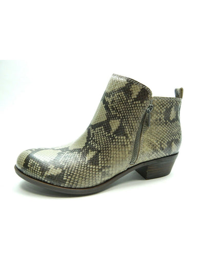 LUCKY BRAND Womens Gray Animal Print H2o Round Toe Stacked Heel Rain Boots 5