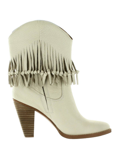 ZODIAC Womens Ivory Fringed Cushioned Arch Support Donna Leather Cowboy Boots 7 M