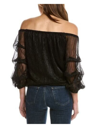 VINCE CAMUTO Womens Black Tie Ruched Lined Elasticized Sheer Balloon Sleeve Off Shoulder Cocktail Top XL