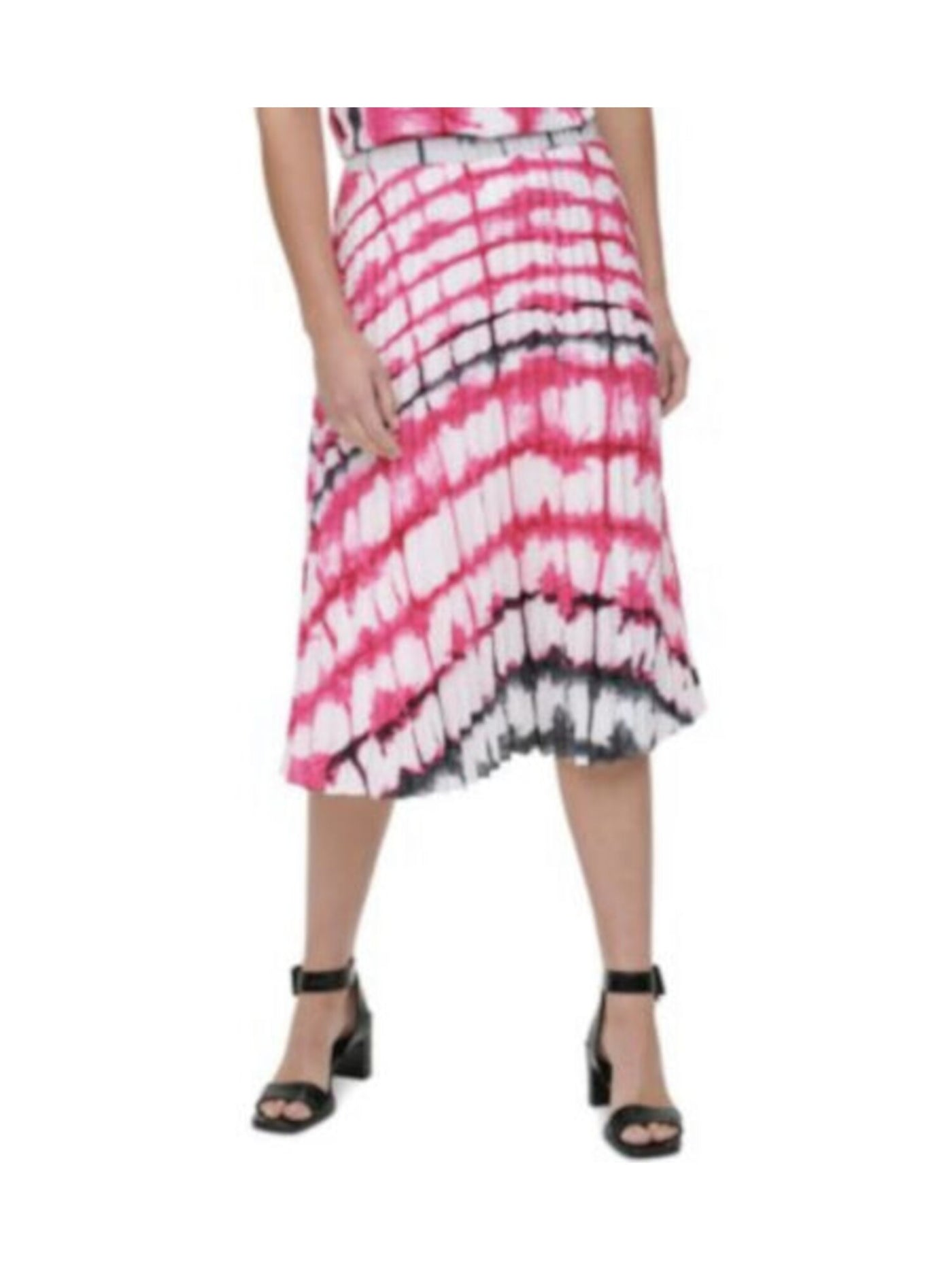 CALVIN KLEIN Womens Pink Stretch Pleated Unlined Tie Dye Midi Accordion Pleat Skirt XL