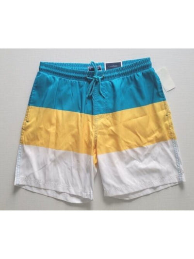 CLUBROOM Mens Turquoise Drawstring Lined Color Block Classic Fit Swim Trunks S