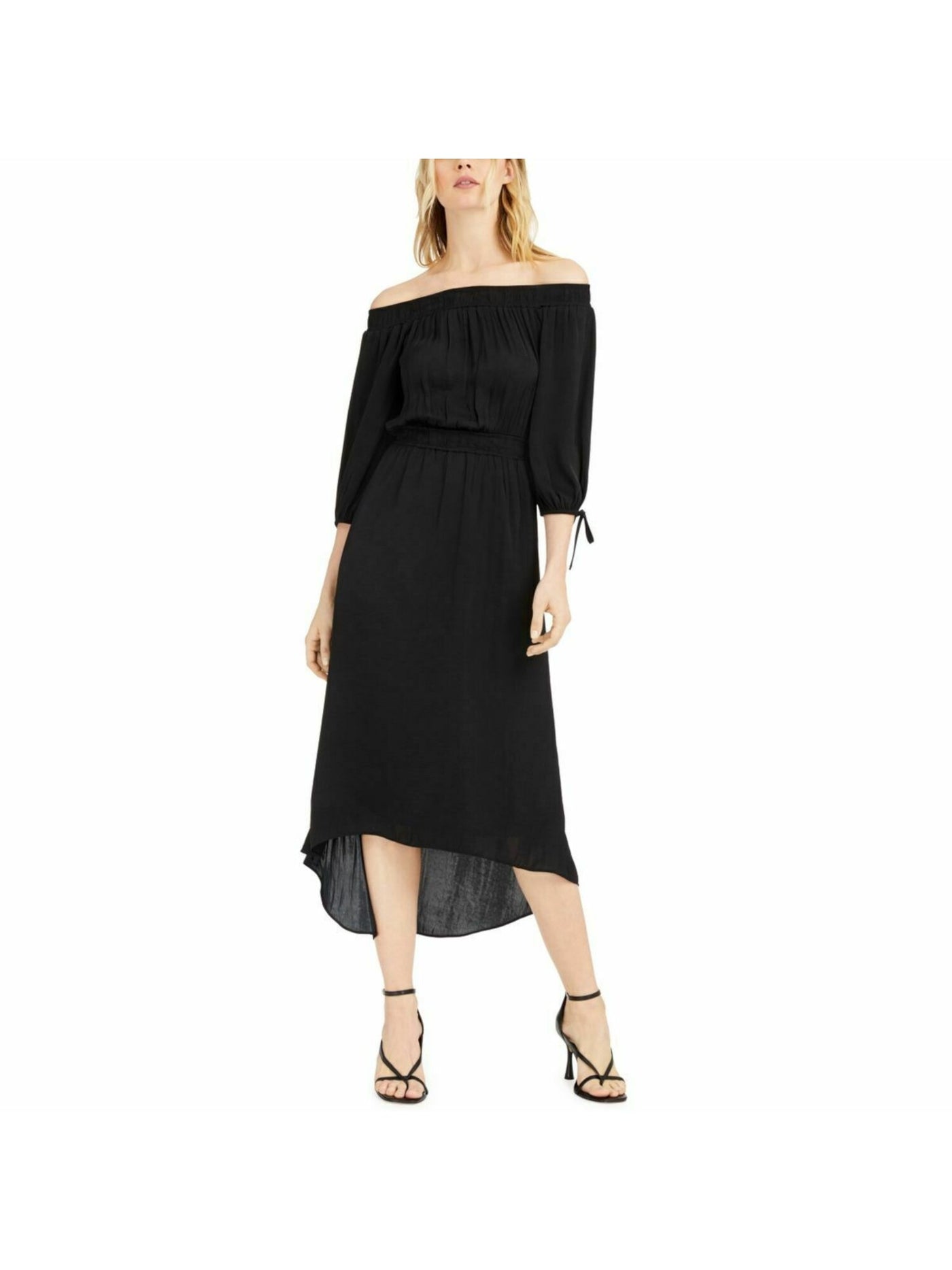 INC Womens Black Long Sleeve Off Shoulder Full-Length Evening Hi-Lo Dress S