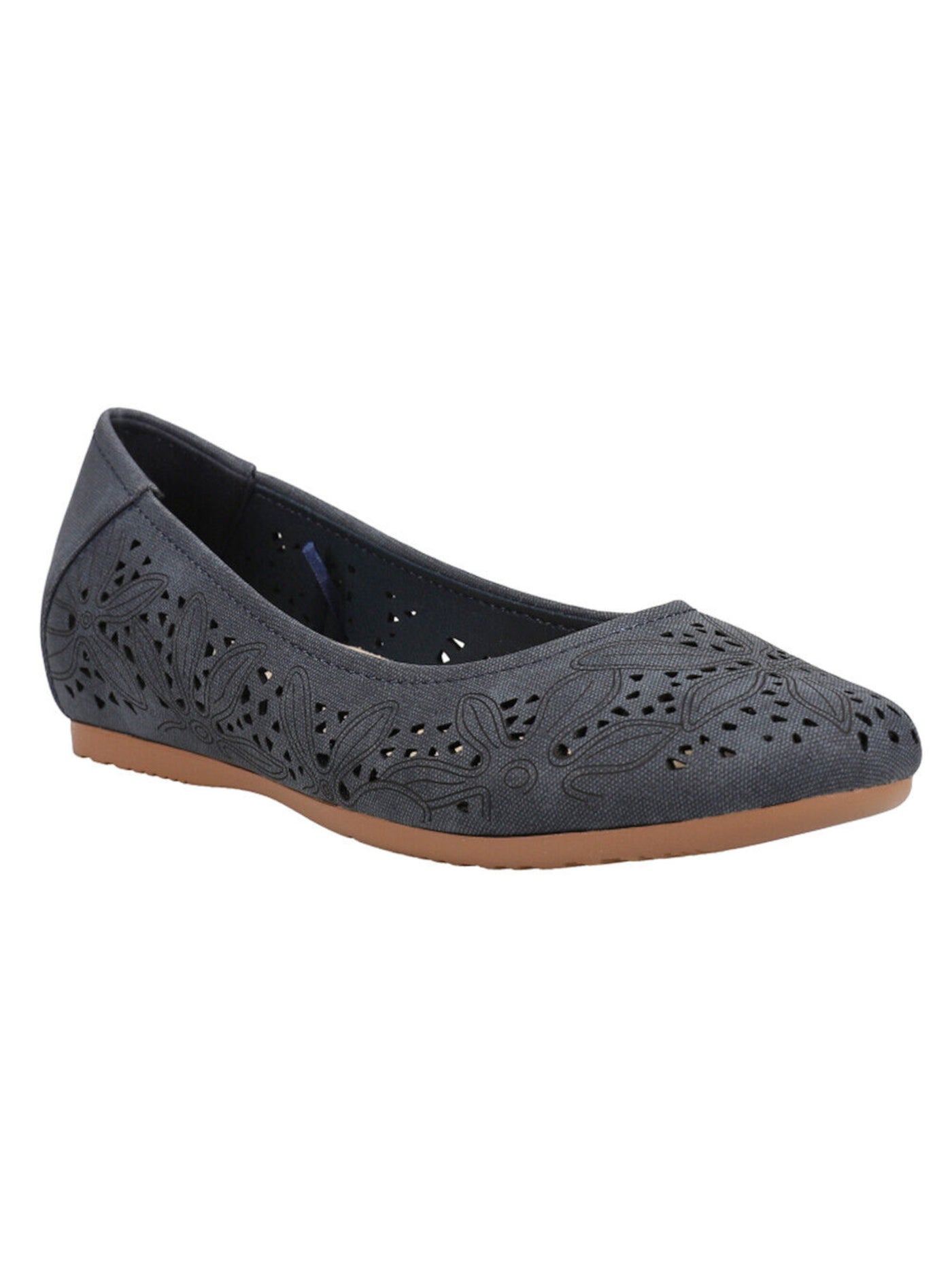 BARETRAPS Womens Navy Perforated Cushioned Mariah Round Toe Slip On Ballet Flats 7.5 M