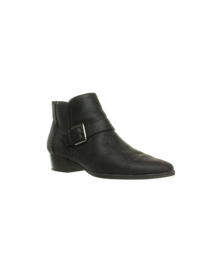 AEROSOLES Womens Black Buckle Accent Cushioned Cross Out Round Toe Stacked Heel Zip-Up Booties 7