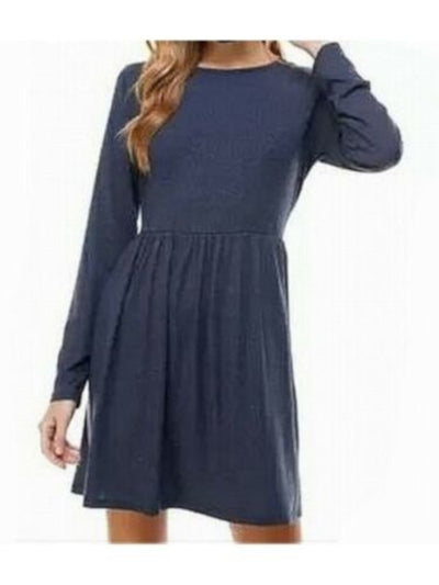 BEBOP Womens Navy Ribbed Pleated Long Sleeve Jewel Neck Short Party Baby Doll Dress XL