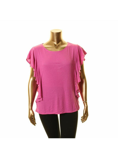 RACHEL ROY Womens Ruffled Short Sleeve V Neck Top