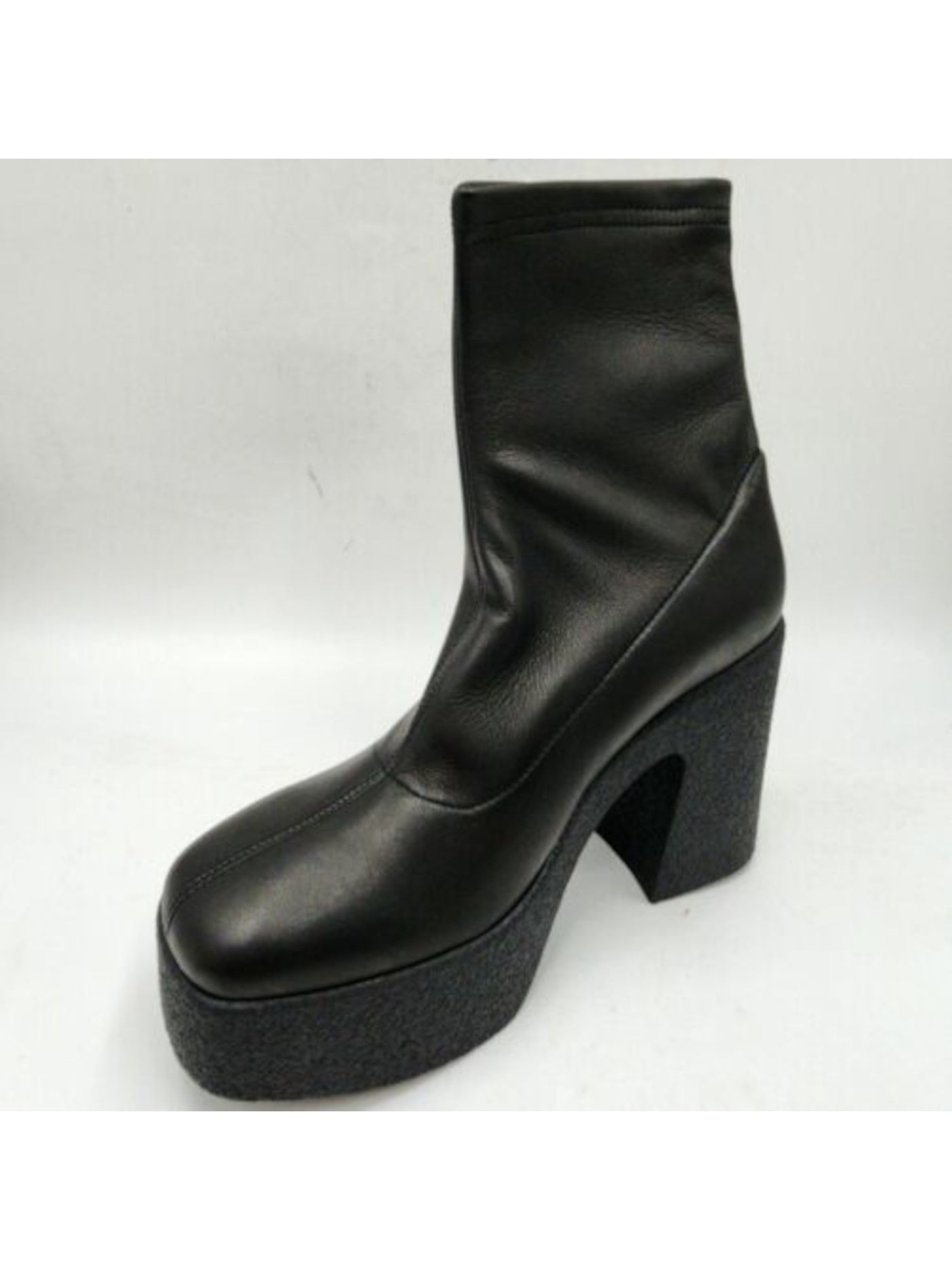 BROTHER VELLIES Womens Black 2" Platform Stretch Empire Square Toe Block Heel Leather Booties 9