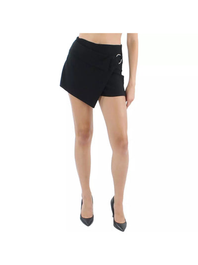 CITY STUDIO Womens Black Zippered O-ring Foldover Asymmetric Front Mini Faux Wrap Skort 11