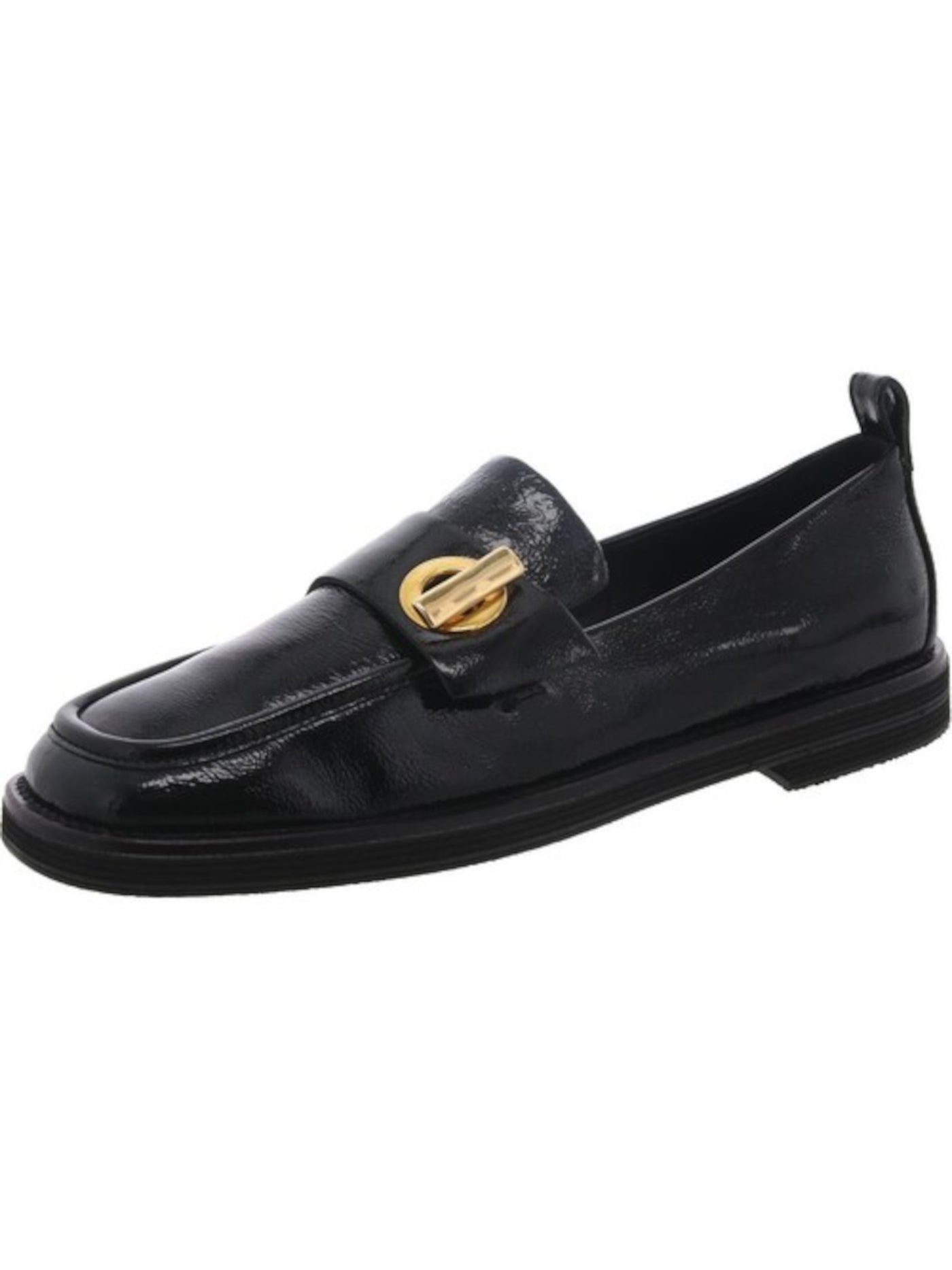 DKNY Womens Black Hardware Accent Strap Padded Nicola Square Toe Slip On Leather Dress Loafers Shoes 9