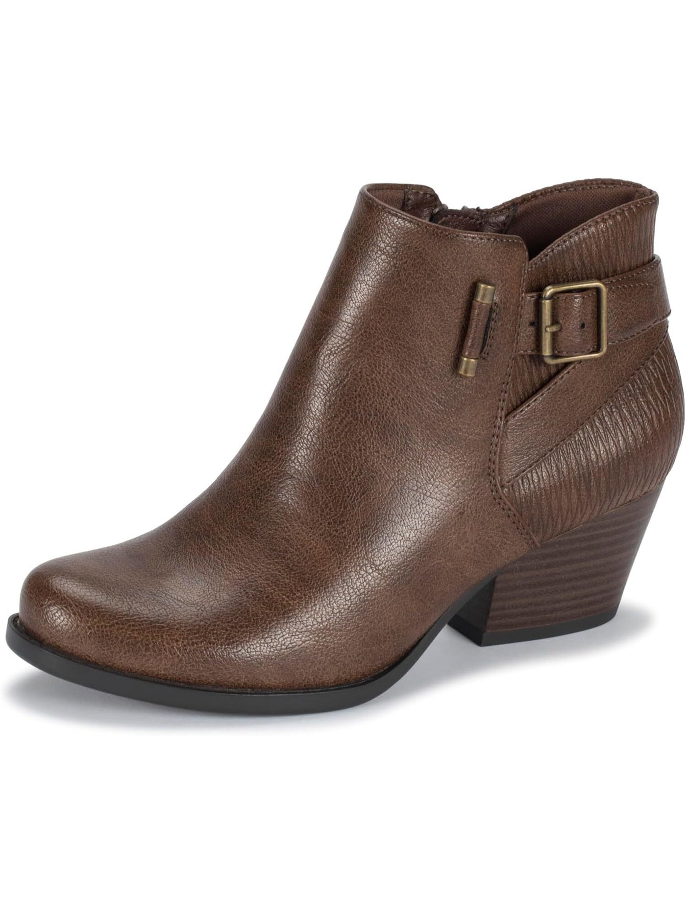BARETRAPS Womens Brown Mixed Media Buckle Accent Padded Reggie Round Toe Stacked Heel Zip-Up Booties 9 M