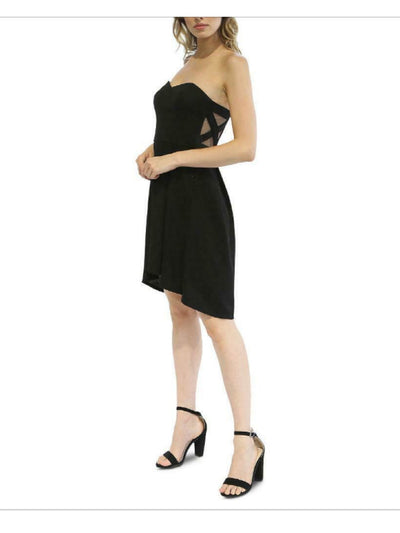 TEEZE ME Womens Black Zippered High-low Illusion Detail Sleeveless Strapless Short Party Fit + Flare Dress M
