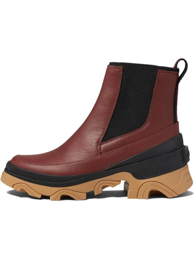 SOREL Womens Maroon Mixed Media 1-1/2" Platform Goring Removed Cushioned Insole Arch Support Waterproof Slip Resistant Brex Round Toe Wedge Slip On Leather Chelsea 9.5