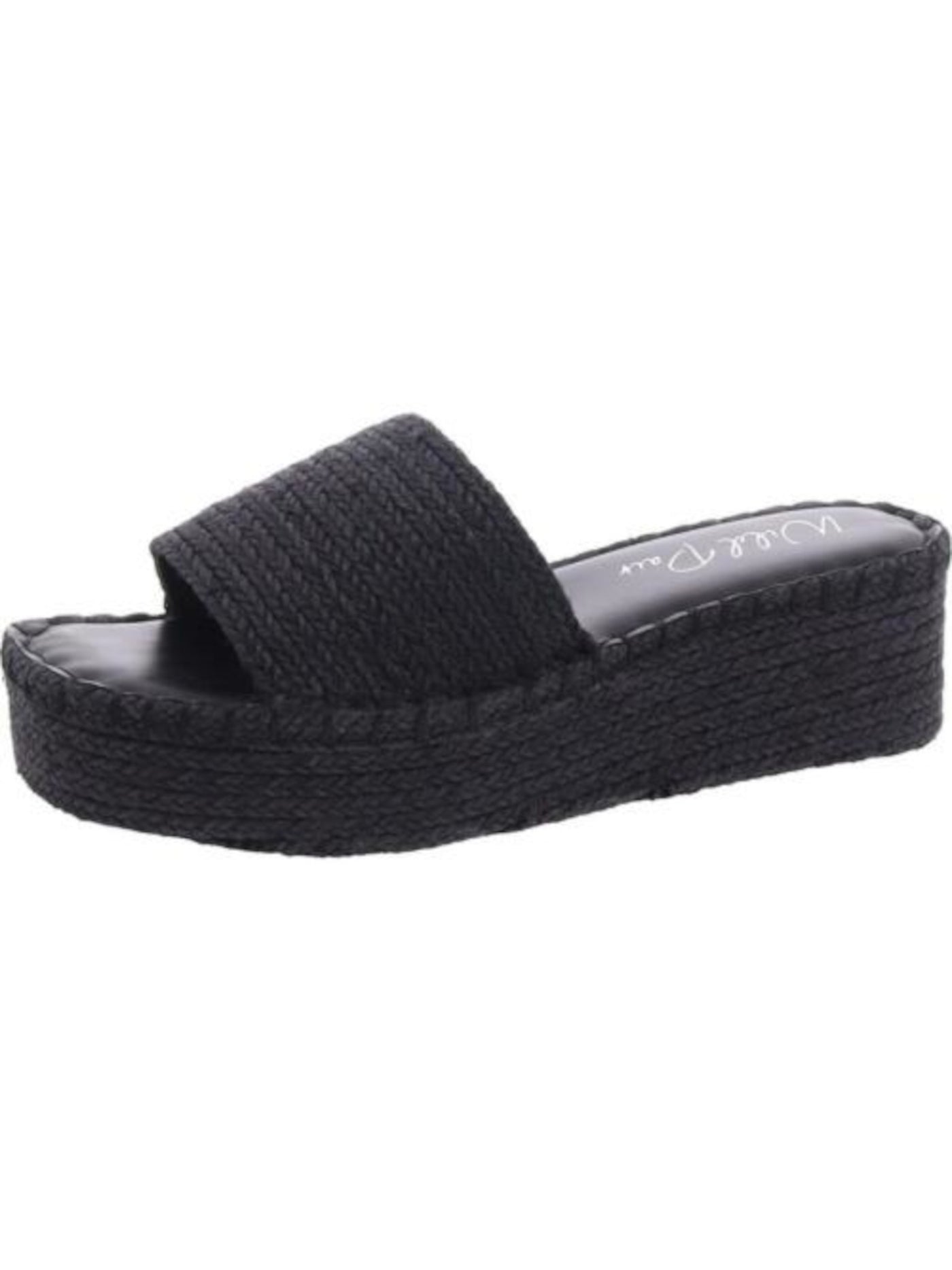WILD PAIR Womens Black 1-1/2" Platform Braided Cushioned Shermer Round Toe Wedge Slip On Espadrille Shoes 9.5 M