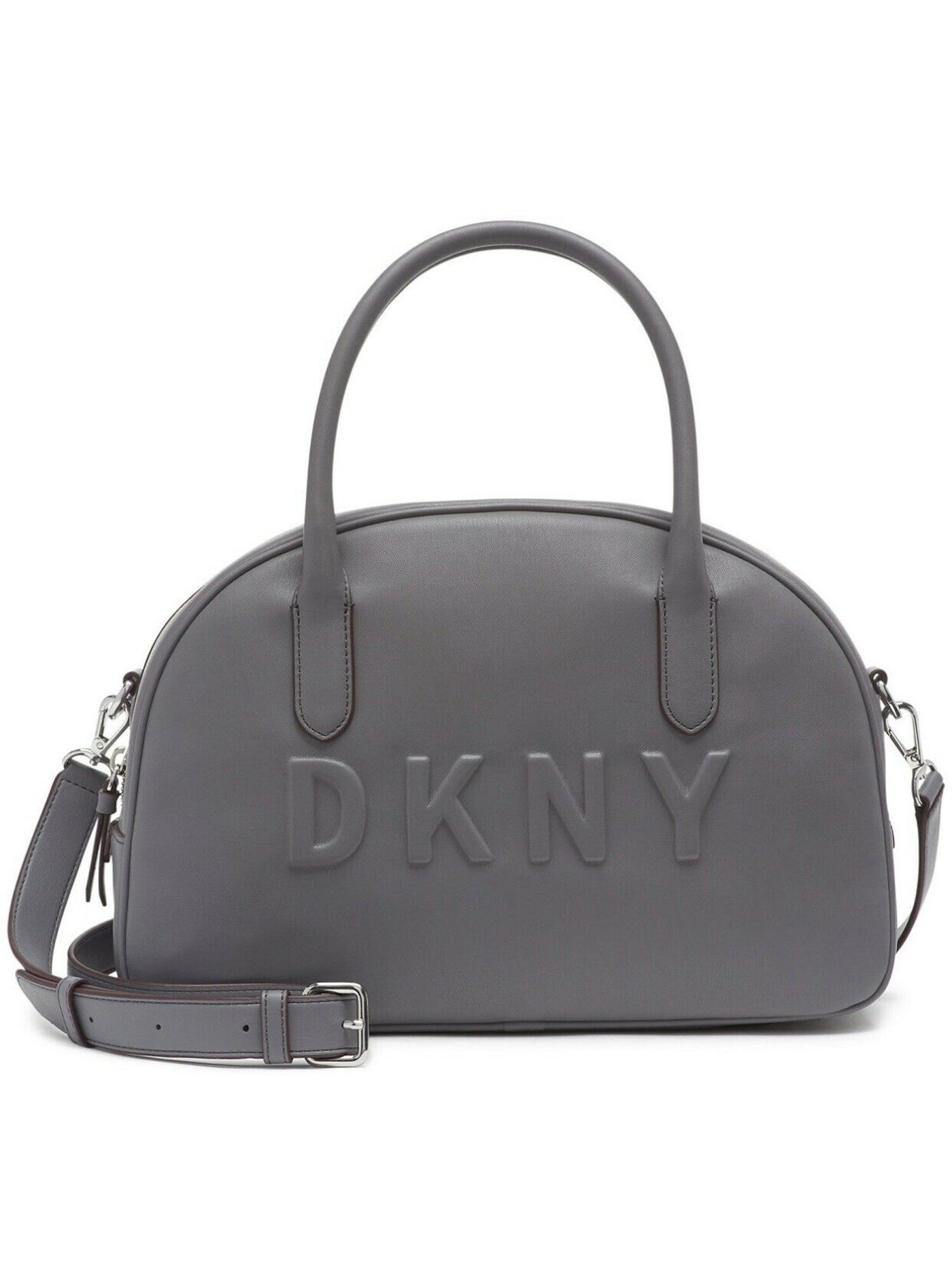 DKNY Gray Logo Faux Leather Adjustable Strap Handbag Purse