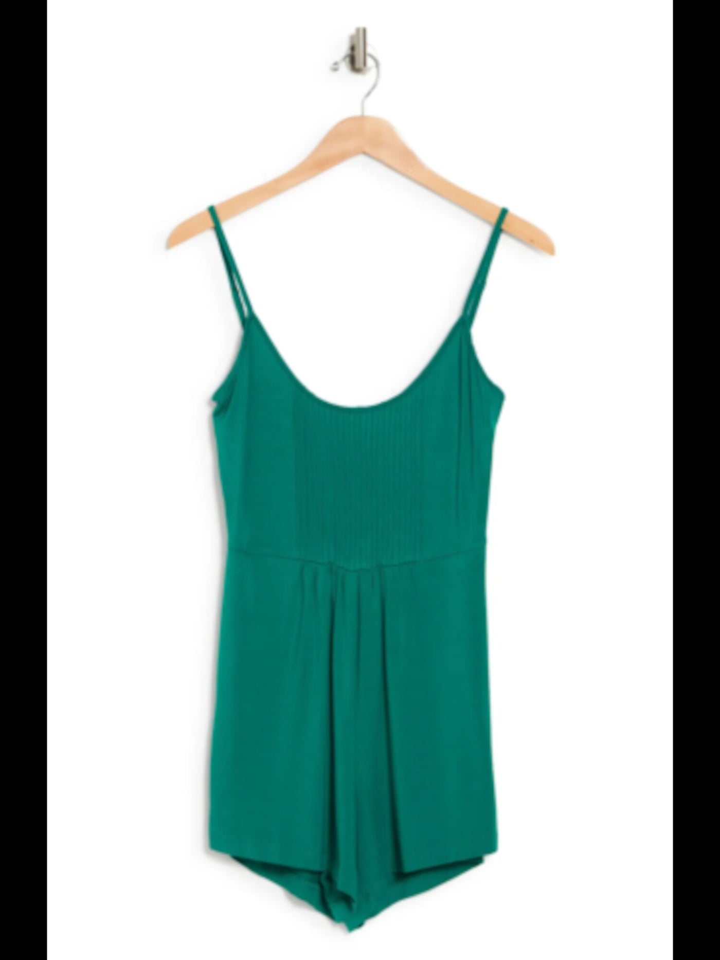 CALVIN KLEIN Womens Green Stretch Pocketed Pleated Bib Detail Spaghetti Strap Scoop Neck Romper 4