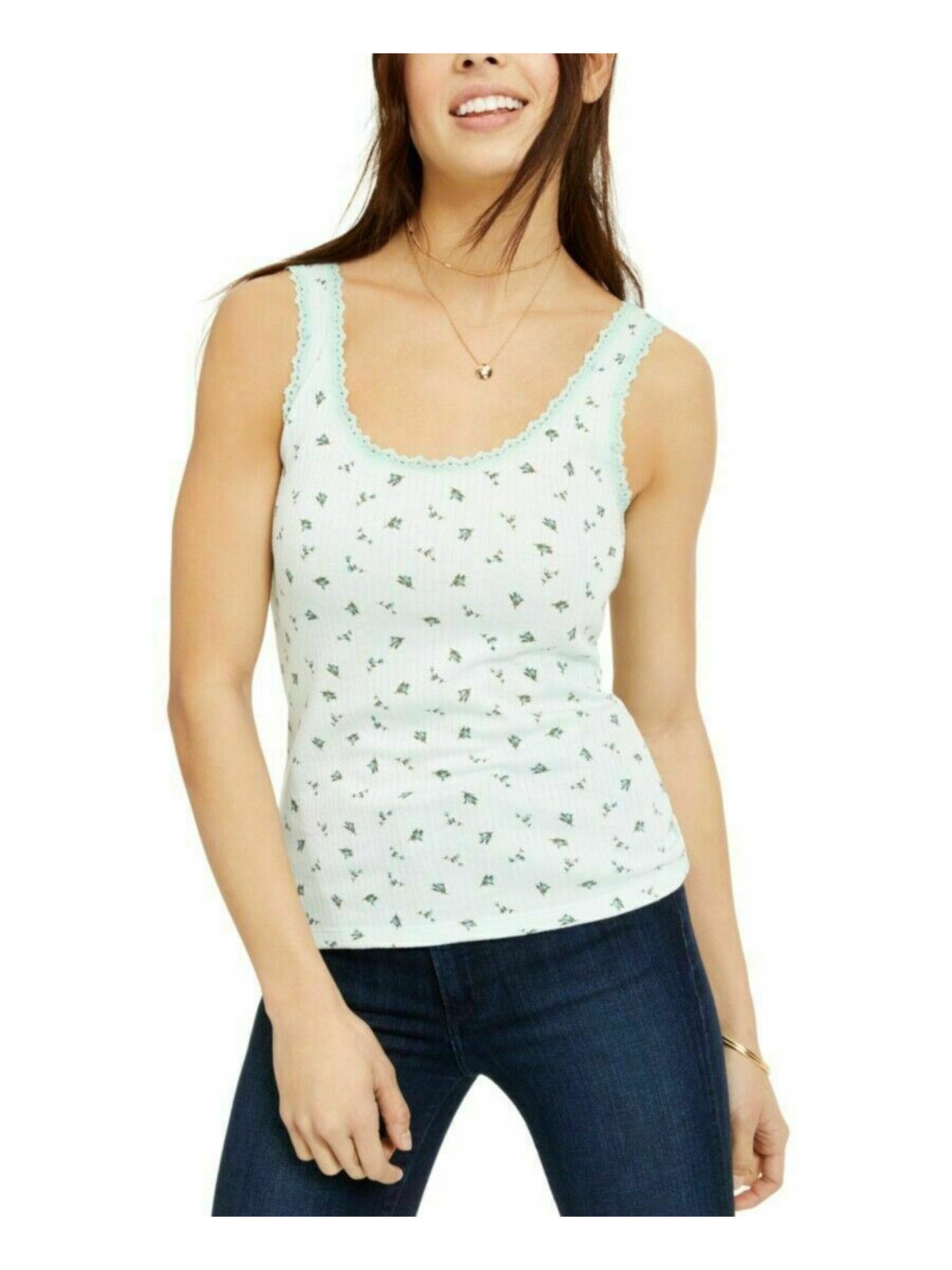 ULTRA FLIRT Womens Turquoise Stretch Floral Sleeveless Scoop Neck Tank Top M