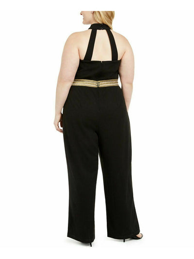 TEEZE ME Womens Black Glitter Zippered Sleeveless Halter Party Wide Leg Jumpsuit 22