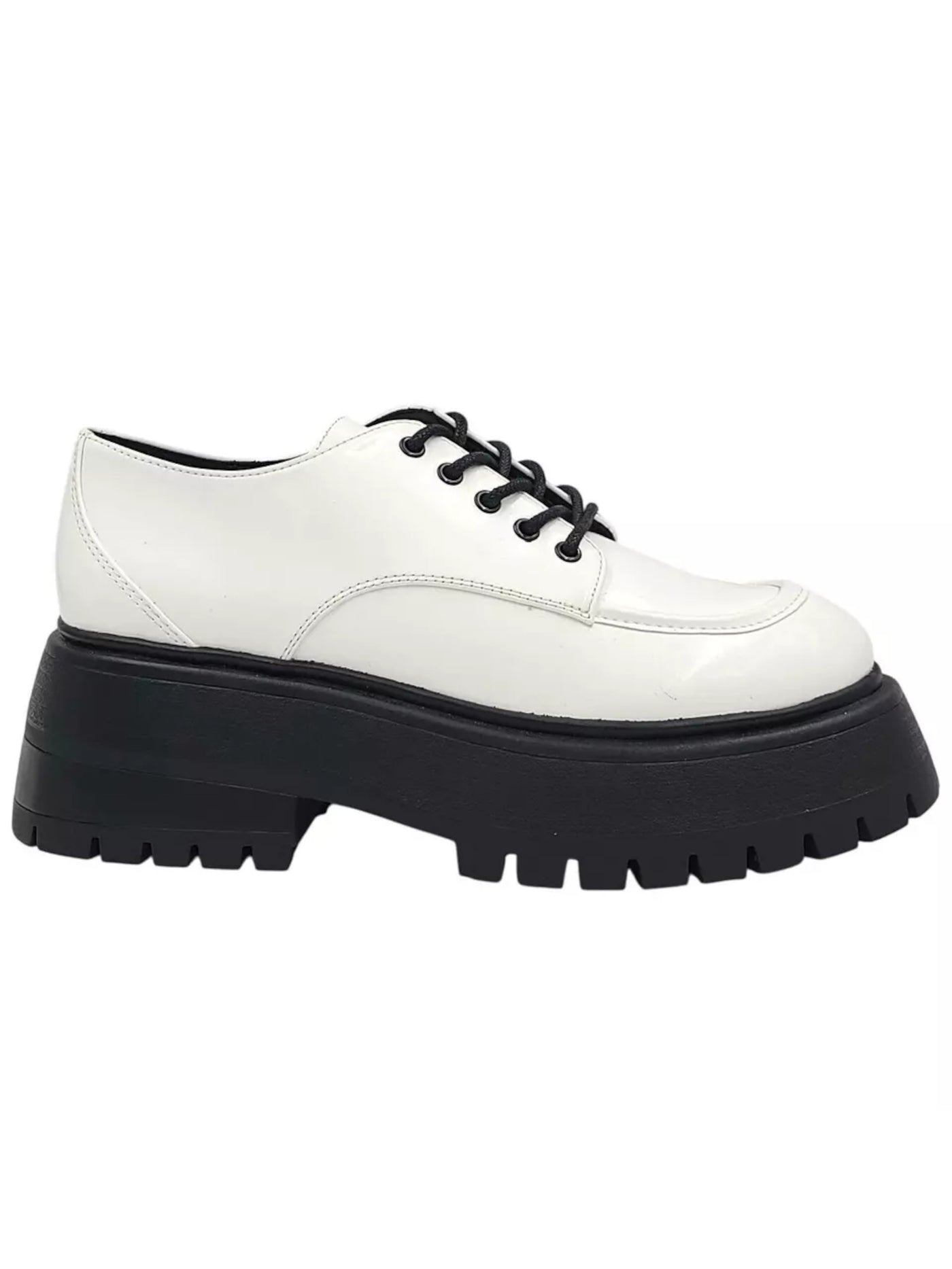 MADDEN GIRL Womens White Colorblocked Stripe 2" Platform Lug Sole Philipa Round Toe Block Heel Lace-Up Oxfored Heels 9 M