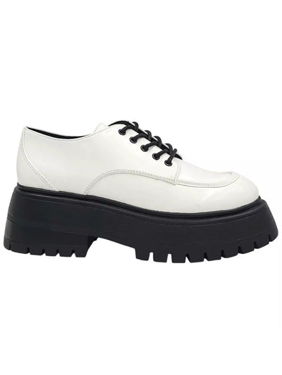 MADDEN GIRL Womens White Colorblocked Stripe 2" Platform Lug Sole Philipa Round Toe Block Heel Lace-Up Oxfored Heels 9 M