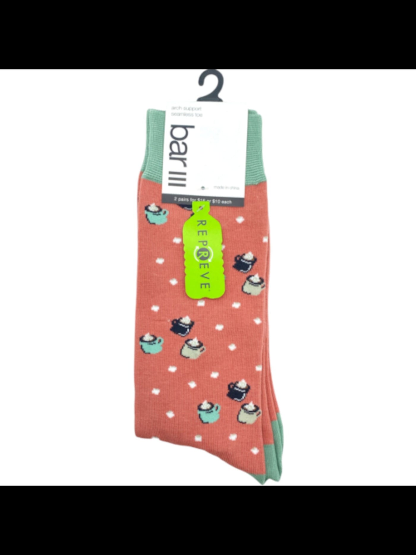 BAR III Mens Pink Novelty Print Novelty Crew Socks 7-12