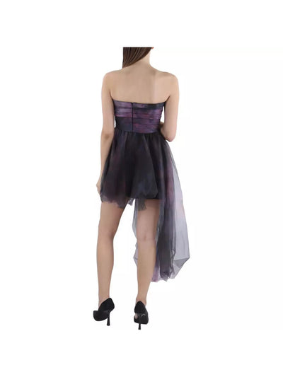 RENE RUIZ COLLECTION Womens Black Pleated Zippered Lined Asymmetrical Tie Dye Sleeveless Strapless Short Party Fit + Flare Dress 8