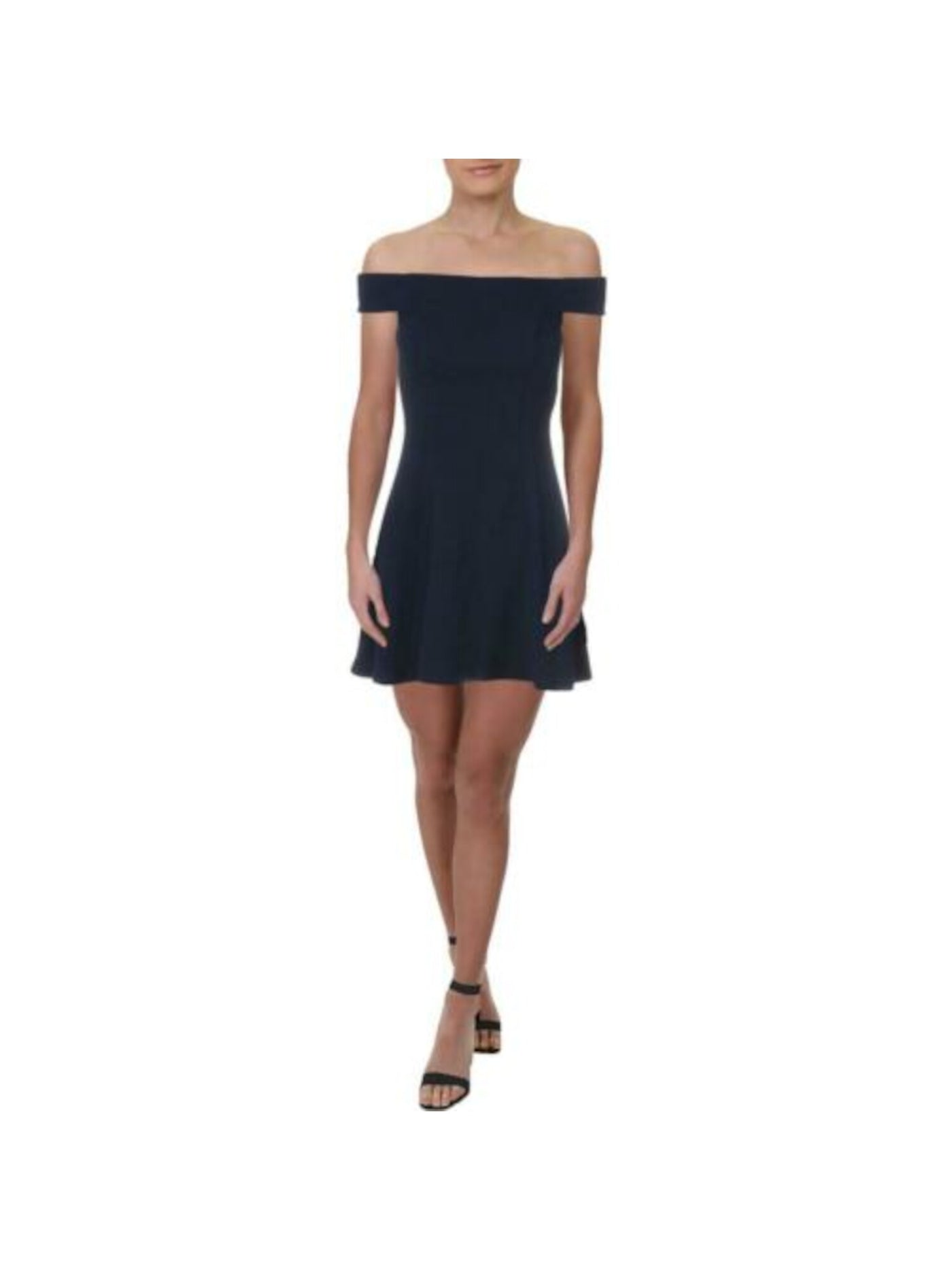 TEEZE ME Womens Navy Short Sleeve Micro Mini Fit + Flare Party Dress 1\2