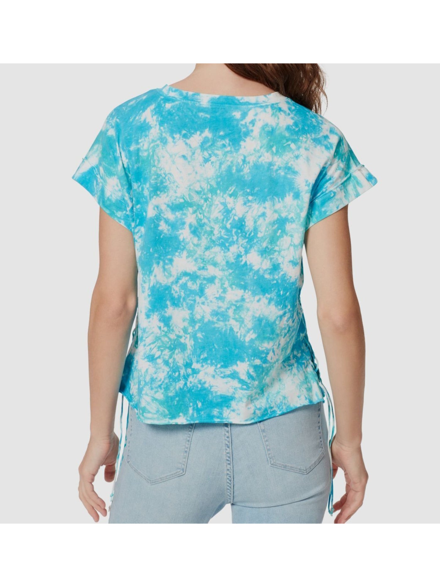 FRAYED Womens Blue Tie Dye Short Sleeve Crew Neck Top S