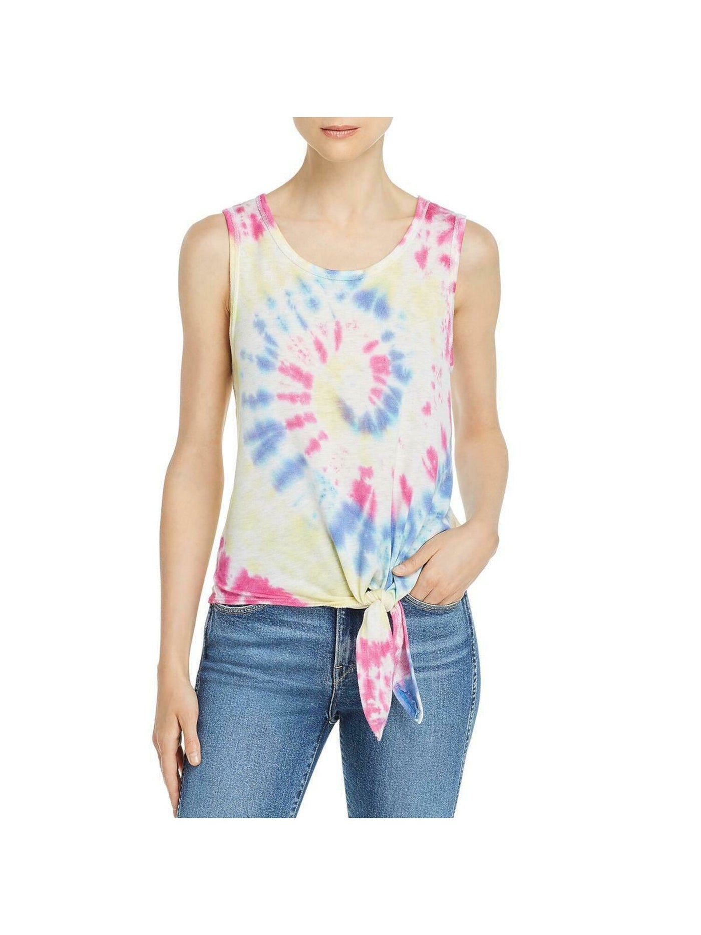 VINTAGE HAVANA Womens Pink Tie Waist Tie Dye Scoop Neck Tank Top Size: S