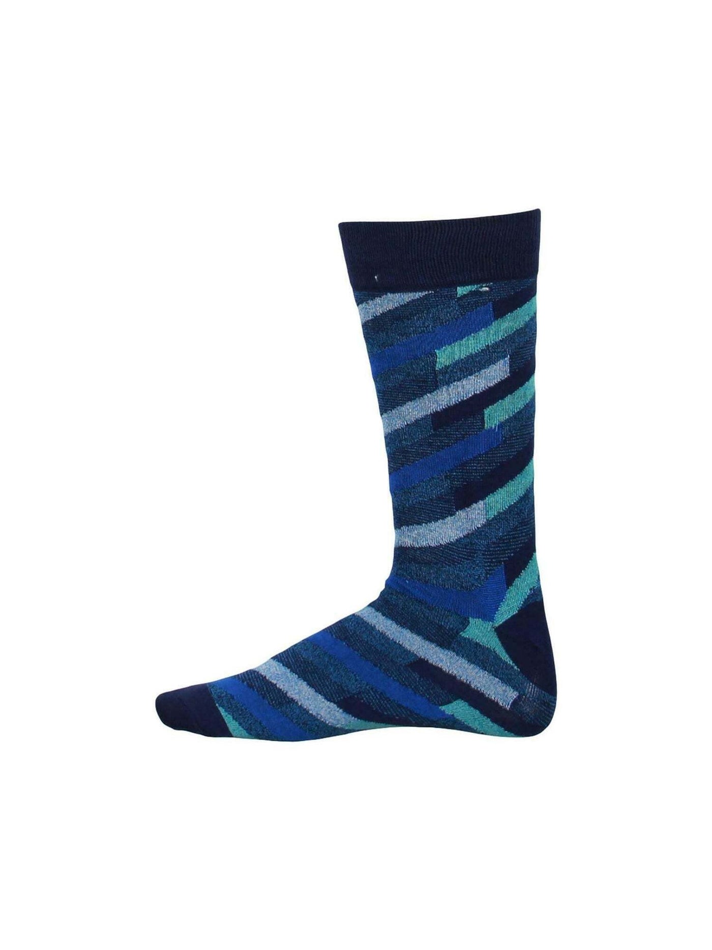 PERRY ELLIS Mens Navy Patterned Breathable Moisture Wicking Casual Crew Socks 7-12