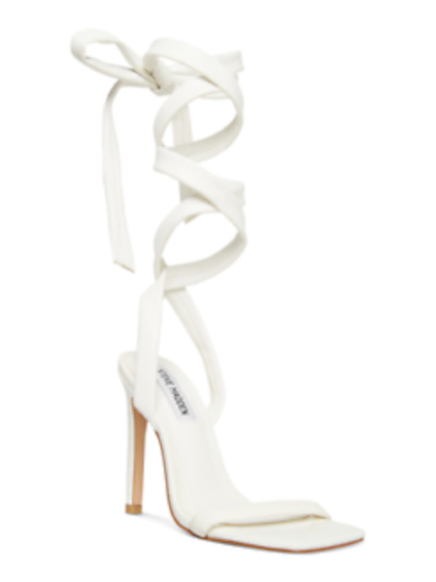 STEVE MADDEN Womens White Crocodile Strappy Comfort Utilize Square Toe Stiletto Lace-Up Dress Heeled Sandal 6.5 M